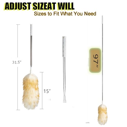 Image of Lambswool Feather Duster with Extension Pole up to 97inch,Extendable Feather Duster Used for Cleaning High Ceiling Fan, High Ceilings,Furniture,Hard to Reach Areas