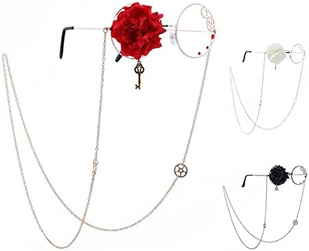 Miniatura 3 de Gafas Kawaii con cadena de cristal punk, accesorios para cosplay, Lolita Rose Y2K, lentes de anime, trajes de ídolo Kpop