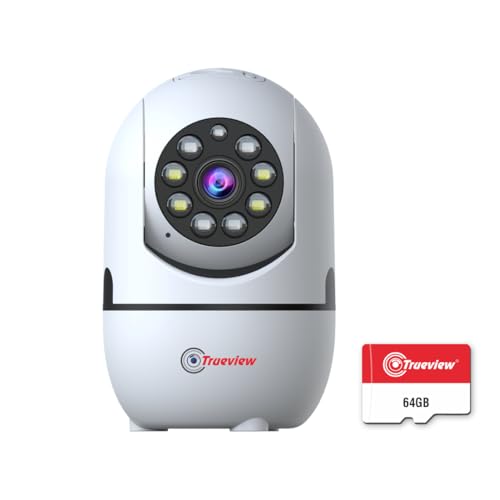 Image of Trueview 2MP Smart WiFi CCTV Camera with 64GB UHS-3 SD Card 360 Pan Tilt, Color Night Vision, 2-Way Talk, Motion Detection, Cloud & SD Storage for Home Security