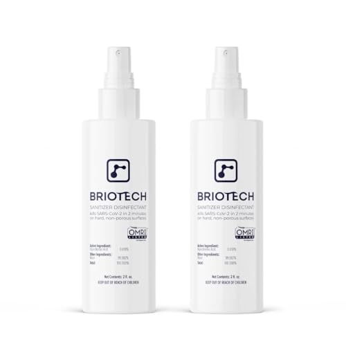 BRIOTECH Sanitizer Disinfectant Hypochlorous Spray, Kill 99.99% of Viruses & Bacteria, Control Mold, Eliminate Odor, Gentle for Nurseries, Food Contact Surface Sanitizer, 2 fl oz Travel Size (2 Pack)