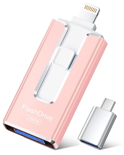 MFi Certified Flash Drive for iPhone iPad 256GB, Photo Stick for External Memory Storage, Easily Back Up and Save Photos Videos, USB Memory Stick Thumb Drive for iPhone/iPad/Android/PC (Rose Pink)