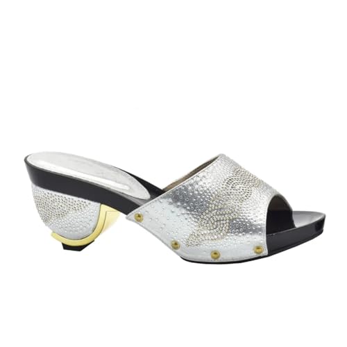 Vsadsau Juego de zapatos y bolso italianos para mujer, con diamantes de imitación, para boda, fiesta, boda, fiesta, juego de bolsa a juego, Zapatos Silver Only, 39 EU