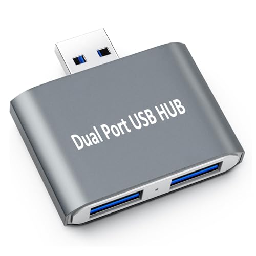 Herfair USB Hub USB Expander 2 Ports USB Hub Adapter Ultra Slim Portable High Speed USB 3.0 Male to 2 USB 3.0 Female Splitter Extension Convertor for Laptop MacBook Desktop PC(Gray)