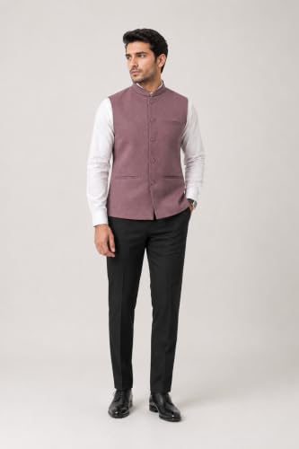 Image of LATEST CHIKAN Men's Nehru Jacket | Mandarin Collar Ethnic Waistcoat | Regular Fit Modi Jacket for Weddings Wear