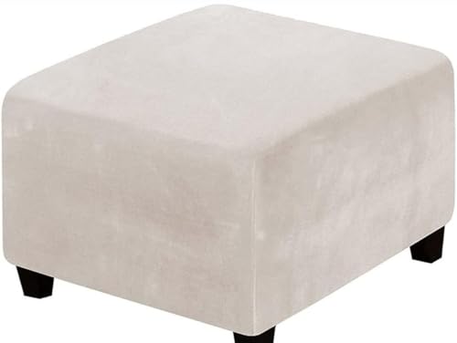 Funda Otomana Cuadrado Elástica Funda De Reposapiés, Funda De Puff Taburete Cubo De 40x40/45x45/35*35 Terciopelo Funda Para Reposapiés Cubierta Otomana Taburete Sofá Protector(Beige,55x55 cm)