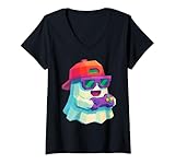 Photo Gallery donna halloween ghost gamer funny video gaming lovers maglietta con collo a v Photo Gallery donna halloween ghost gamer funny video gaming lovers maglietta con collo a v