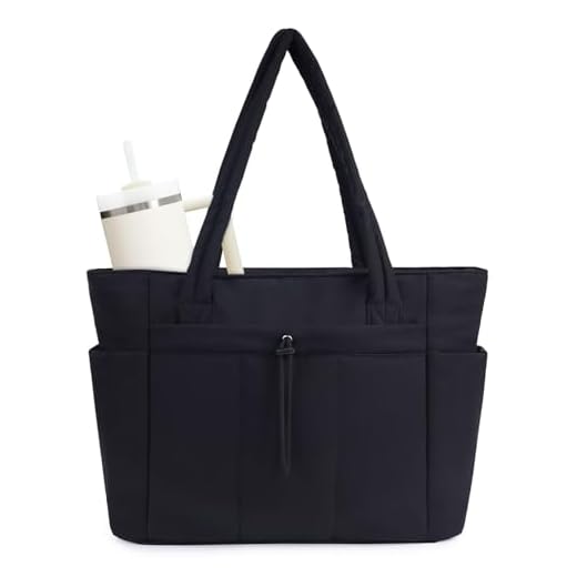 Wandering Nature Puffer Tote Bag with Cup Holder for 40 oz Tumbler & Laptop Compartment & Trolley Sleeve for Travel, Work, Nurse, Women