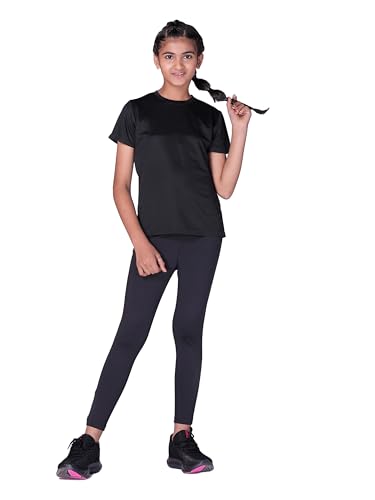 Image of Girls Active Sports Wear Solid Skinny Fit Leggings and T-shirt Polyester Set /Sets For Multi-Sports Gym Yoga Dance Gymnastics & Running(4 TO 14 YRS)