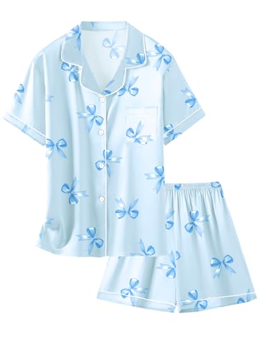 Image of Girls & Womens Satin Pajamas Set, Silk Button-Down Sleepwear 2 Piece Nightwear, 3 Years - Women XXL