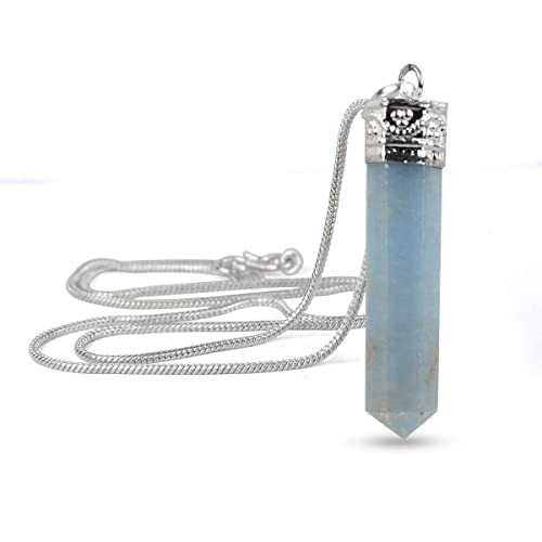 Angelite Crystal Pendant Necklace Charged Faceted Angelite Crystal