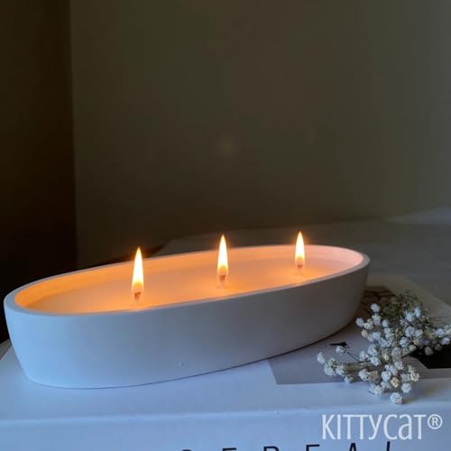 Image of Kitty Cat Aesthetic Soy Wax Scented Candles | Reusable Concrete Sea Shell Jars | Vanilla Aroma | 12+ Hours Burn Time | Perfect Home Decor for Bedroom, Office & Hostel (Oval 3-Wick Candle)