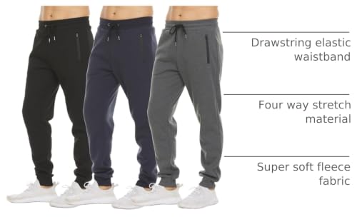 Image of PURE CHAMP Mens Sweatpants 3 Pack Fleece Active Athletic Workout Jogger Sweatpants for Men with Zipper Pocket Size S-3XL