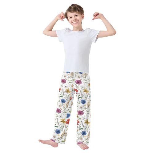 Hand Drawn Wild Flower Pajama Pants Soft Sleep Bottoms Long Pjs S3