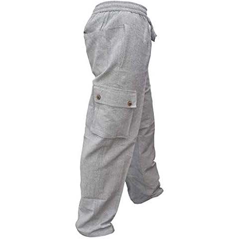 Gheri Hemp Cotton Cargo Pants Straight Plain Lounge Trousers Small Grey Cover
