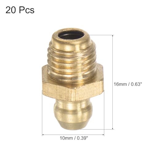 Image of uxcell Brass Straight Grease Fitting Assortment 5 /16 inch-24 Thread 10mm Width Hydraulic Grease Fitting Accessories, 20Pcs