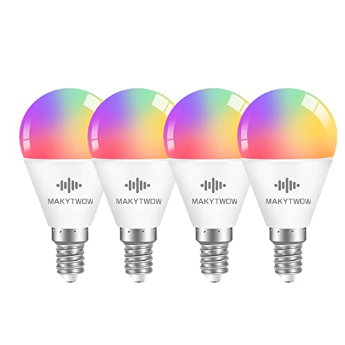 A15 LED Smart Bulb, Compatible with Alexa, Google Home, SmartThings, E12 Based WiFi Bulbs, 5W=40W, Color Changing, Voice/App Remote Control, MAKYTWOW, No Hub Required, Ceiling Fan Light, 4 Pack