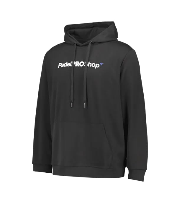 Padel Pro Shop Sudadera de Algodón Orgánico Negro con Capucha y Bolsillo, Logo en Relieve - Moderna y Única