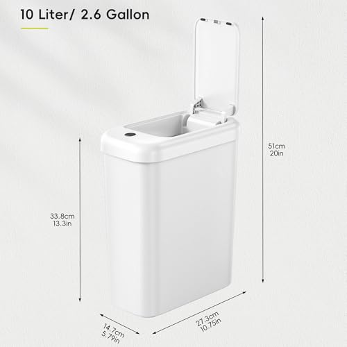 Image of EKO Automatic Bathroom Trash Can with Lid, 2.6 Gallon Slim Touchless Garbage Can, Waterproof Motion Sensor Trash Bin for Bathroom, Office, Kitchen, White