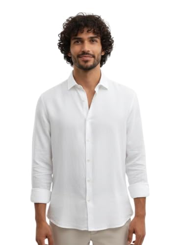 Image of Men's Linen Cotton Shirt | Solid Design | Full Sleeve | Regular Fit | Button Down Collar | Summer Casual & Formal Wear