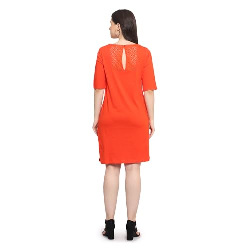 Image of Frenchtrendz Women's Cotton and Back Lace Designer V-Neck A-Line Knee Length Dress