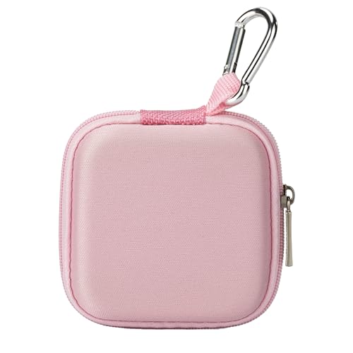 Ginsco Mini-Portable Hard Shell Square Earbuds Case for Apple EarPods/Samsung Galaxy Wired/Wireless Earbuds Cell Phone Accessories Organizer with Carabiner for Earphones (1 Pink)