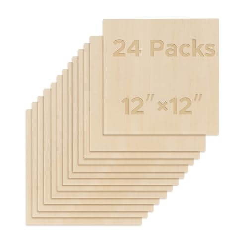 OMTech 24 Pack Basswood Sheets, 12x12 Inch Plywood Sheets for Crafts, 1/8