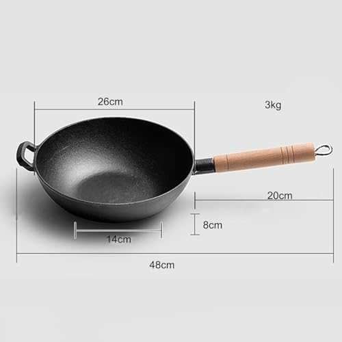 Wok de hierro fundido chino con tapa y mango de madera miniatura 7