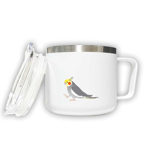 オカメインコ ノーマル 蓋つき ステンレス マグカップ ホワイト 320ml 保温 保冷 ふた 二重構造 オリジナル インコ 鳥 小鳥 ペット