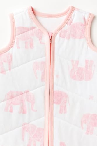 Image of TuddyBuddy Baby Cotton Wearable Quilted Sleeping Bag Blanket 1.5 Tog with 1 Way Zipper Closure | Ideal for Babies & Kids Hypoallergenic Fabrics | (Pink Elephants, 12-18 Months)