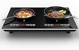 VBGK Induktionskochfeld 2 Platten, 220V 3600W Induktionskochplatte mit LED-Sensor-Touch, 10 Leistungsstufen，Kindersicherung 3H-Timer,Induktion Herdplatte 2 Kochfelder
