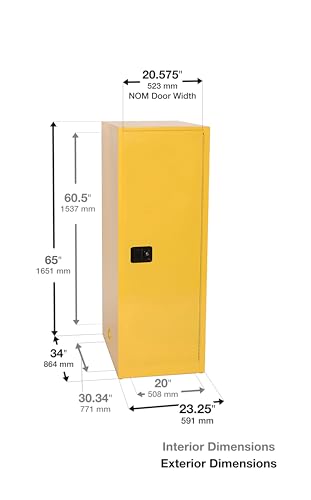 Image of Eagle American Made 48 Gallon F﻿lammable Liquid Storage Cabinet, Manual-Close Slimline Fireproof Cabinet for Schools, Garages, Manufacturing Facilities, 23 inch x 34 inch x 65 inch, 1946X