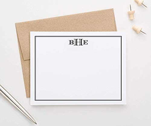 Image of Modern Pink Paper 3 Letter Monogram Stationery Set, Monogram Note cards with Envelopes, Monogrammed Stationary Set, Your Choice of Colors and Quantity