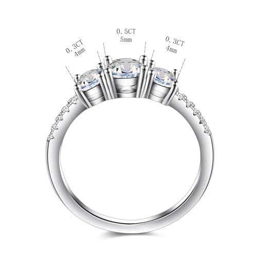Moissanite Engagement Ring Women, 1.1 Carat Three Stone Ring, 925 Silver Plated 18K White Gold D Color VVS1 Moissanite Anniversary Promise Ring3