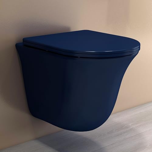 Image of Plantex Imported Ceramic Western Commode /P Trap Wall Hang Commode for Toilet /Rimless Washdown Western Toilet with Soft Close Toilet Seat (1166 - Porshe Blue)