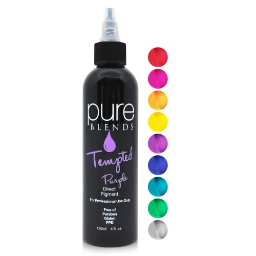 Pure Blends Tempted Direct Dye Purple Pigment - Vegan Salon Quality Hydrating Semi-Permanent Hair Dye Maintains Vivid Purple Tones - Sulfate, Sodium Chloride, Paraben & Gluten Free - 4 Oz (Purple)