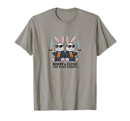 420 Easter Joke Cool Bunny and Clyde Blunt Bandits Cartoon T-Shirt