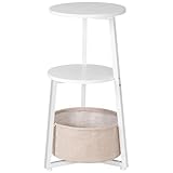 HOOBRO Round Side Table, 3 Tier Bedside Table with Storage Shelves, Accent Small Corner Table Compact Sofa Side Tables for Small Space in Living Room, Bedroom White EWW169BZ01
