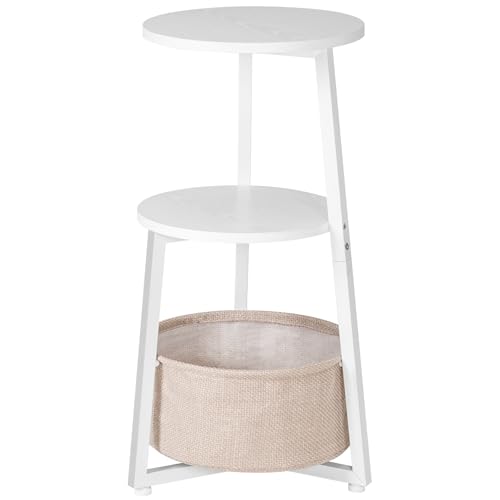 HOOBRO Round Side Table, 3 Tier Bedside Table with Storage Shelves, Accent Small Corner Table Compact Sofa Side Tables for Small Space in Living Room, Bedroom White EWW169BZ01