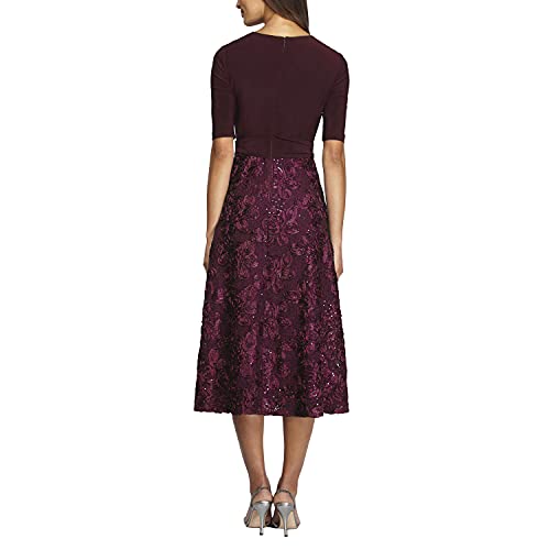 Alex Evenings Women's Tea Length Jersey and Rosette Lace Dress (Petite and Regular), Merlot, 162