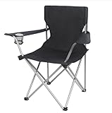 Quad Folding Camp Chair with Cup Holder - Heavy Duty Portable Lawn Chair for Adults, Supports 300lbs - Compact Outdoor Foldable Chairs for Camping, Beach, Backyard, Sports Events (Black)