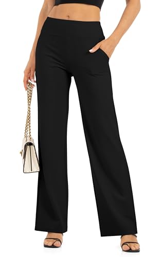 Wide Leg Pants for Women with Pockets Yoga Pants High Waisted Loose Palazzo Casual Lounge Sweatpants 29'/31'/33' Black