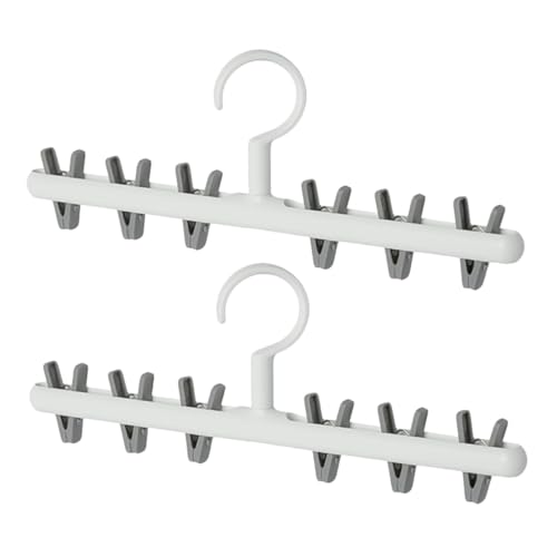 PERSELOSO 2個 多機能クリップ付き物干しハンガー 転 防風設計 クリップ収納可能 下着 靴下 洗濯物用 室内対応 省スペース 家用