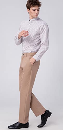Plaid&Plain Men's Dress Pants Straight Fit Stretch Khaki Pants Wrinkle Free3