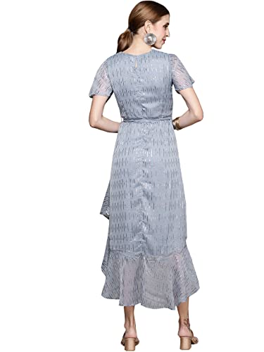 Image of ishin Women's Blue Chiffon Midi Dress