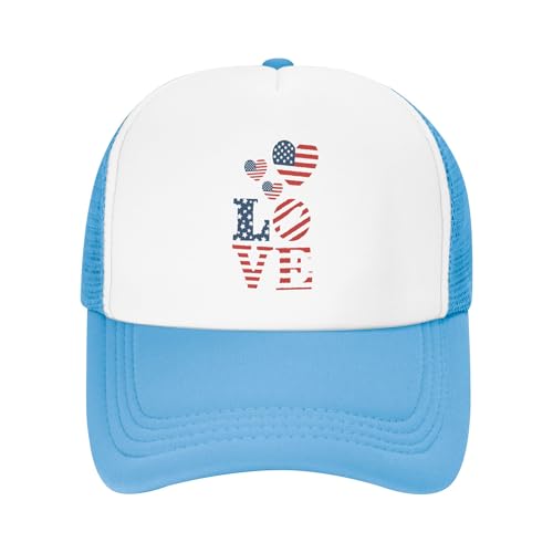 I Love America Trucker Hats American United States Patriotic Hat Adjustable Mesh Back Baseball Cap for Kids