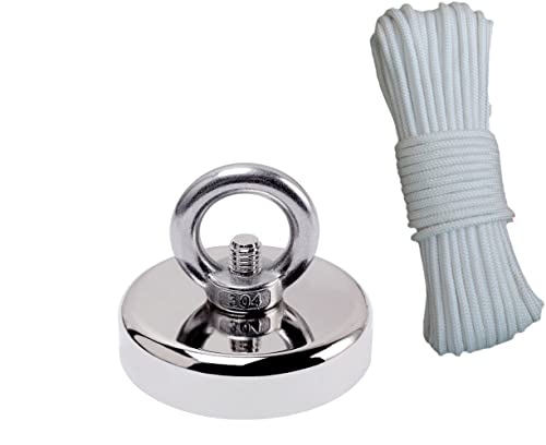 RarEarMag Fishing Magnet, Large Magnet with Pull Rope, Diameter 2 inch 3 inch 4 inch Pull Strong Magnets Heavy Duty Big Rare Earth Magnet, for Magnetic Retrieving and Fishing (Dia: 3.2 in)