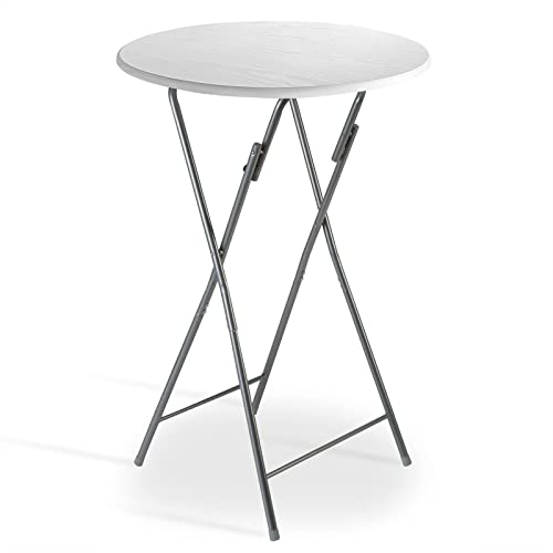 CASARIA Table Haute Pliante de Bar Blanche Ø 60cm Table de bistrot pour Jardin terrasse Balcon Mange-Debout Rond