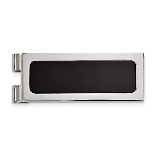 Men's Stainless Steel with Black Agate Inlay Money Clip Fine Jewelry for Men Gifts for Him