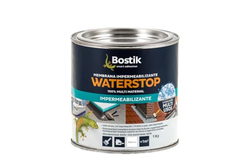 BOSTIK WATERSTOP Impermeabilizante de Reparación Blanco, Polímero MSP, Membrana de Alta Resistencia Elástica, Aplicable en Soportes Húmedos, Multimaterial, Bote 1 kg