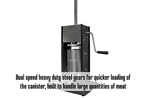 Weston Enchimento vertical manual de linguiça, capacidade de 3 kg, velocidade dupla, fácil de limpar